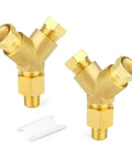 Two brass pipe fitting tee Y adapters, three-way with one male branch and two female NPT ports, 1/8 inch size for DIY plumbing projects.