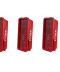 Five Pack Red Surface Mounted Fire Extinguisher Cabinet With Hammer Attachment And Weather Resistant Lock Box For Twenty Pound Extinguisher in a row.