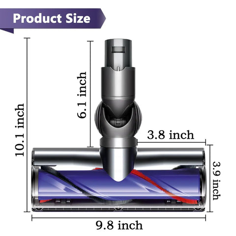 Quick Release Motorhead Cleaner for V6 and SV Series Cordless Vacuum Cleaners showing dimensions for replacement roller brush head