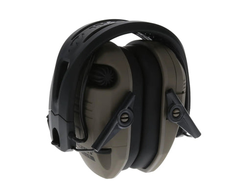 Razor Tacti-Grip Earmuffs With Slip Free Silicone Headband For Dynamic Shooting, Flat Dark Earth Finish, side view