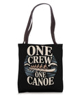One Crew One Canoe Rowing Tote Bag For Team Spirit And Gear, displaying rowing team graphic, black, two brown handles