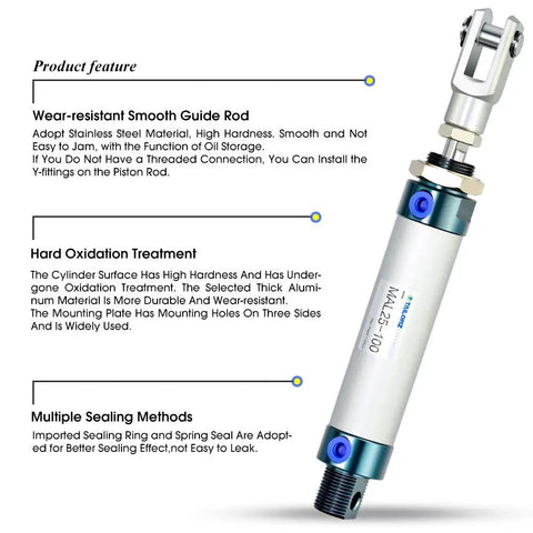 25mm Bore 100mm Stroke Heavy Duty Pneumatic Air Cylinder Double Acting With Y Connector And Two 6mm Fittings MAL25x100 Aluminum Body