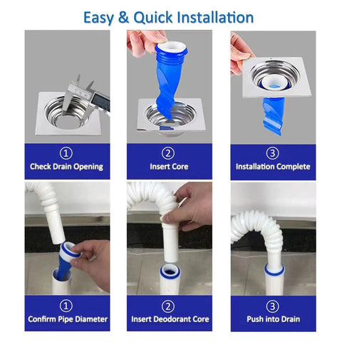 Installation steps for Five Pack Thickened Adjustable Silicone Floor Drain Backflow Preventer with Odor Blocking One Way Valve.