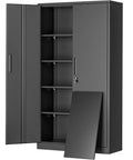 72 Inch Tall Locking Metal Garage Storage Cabinet With Doors And Four Shelves Built Tough Black Tool Steel Cabinet Open