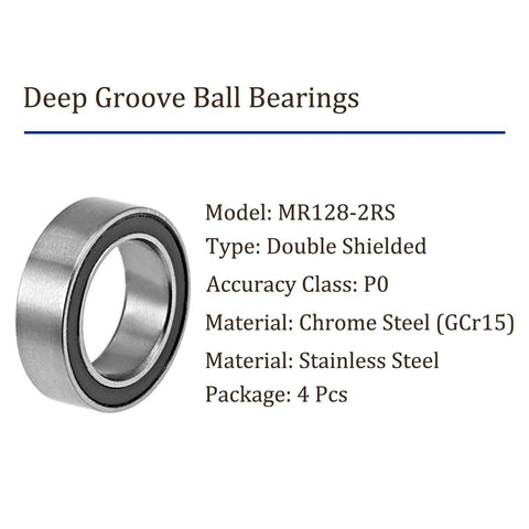 MR128-2RS deep groove ball bearing, double-shielded, chrome steel, 4 pcs