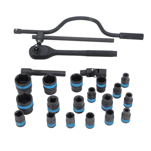 HFLubynox CRV 35K Steel Metric Socket Set With 24 Pieces Ranging From 8 To 32mm Includes Quick Release Reversible Ratchet And Extension for auto repair