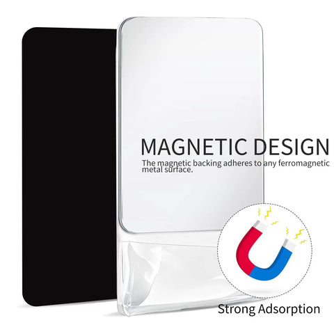 Two Pack Magnetic Locker Mirrors With Storage Pocket, Real Glass 9 Inch shows black magnetic backing and clear pocket