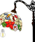 Tiffany Style Amber Hummingbird Stained Glass Floor Lamp With Arched Gooseneck 64 Inch Tall Standing Reading Light Antique Bronze Base UL Listed