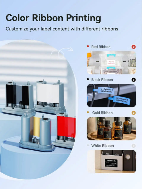 Color ribbon options for 2 Inch Thermal Transfer Bluetooth Label Maker With Color Ribbon Printing For Waterproof Scratch Resistant Labels Ideal