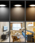 Silver Adjustable LED Recessed Spotlight illuminating ceiling corner, enhancing modern living room decor.