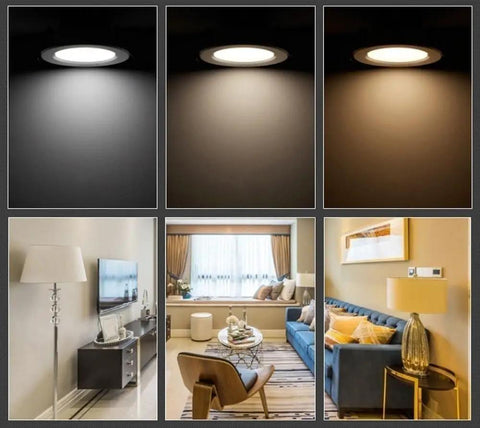 Silver Adjustable LED Recessed Spotlight illuminating ceiling corner, enhancing modern living room decor.