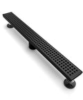32 Inch Linear Shower Drain With Removable Square Cover And Hair Catcher Sleek Easy Install Matte Black 304 Stainless Steel Rectangular Floor Drain Cupc Certified Durable Modern Shower Drain For Luxury Bathrooms angled view