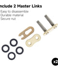 Gold 525 X Ring Motorcycle Chain With 110 Links Including Master Link And Chain Breaker Set, showing master links and o-rings