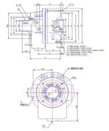 Technical diagram of Hollow Through Hole Lathe Chuck With Independent Reversible Jaws For Metal Lathe, showing dimensions.