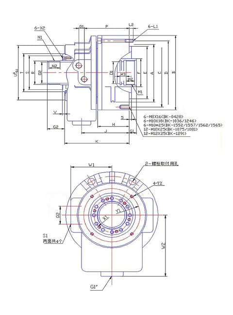 Technical diagram of Hollow Through Hole Lathe Chuck With Independent Reversible Jaws For Metal Lathe, showing dimensions.