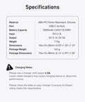 Specifications for Extended 5000mAh Battery Grip For DJI Osmo Pocket 4 And 3 Xtra in ABS+PC, USB-C port, weight 115g.