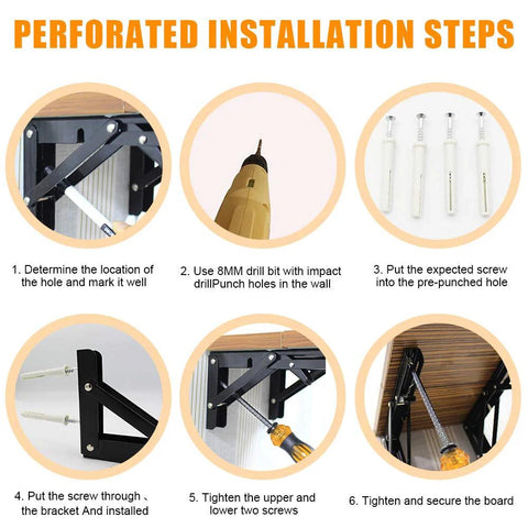 Installation guide for 10 Inch Folding Shelf Brackets Pack of 2 Heavy Duty Metal Collapsible Brackets with screws and drill
