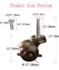 Product size preview of Heavy Duty 1.5 Inch Ball Casters With Secure Lock Brake Furniture Movers showing dimensions and mounting stem.