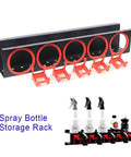 Heavy Duty Wall Mounted Spray Bottle Caddy With Five Reinforced Steel Hooks For Garage Organization, featuring five holders.