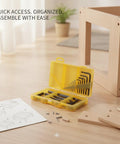 Snag This 9 Piece Hex Key Wrench Set For Quick Furniture Assembly And Gear Repair, Featuring A Tough PVC Case With Secure Lock Buckle To Keep Every Size Tool Safe And Organized For Any DIY Project Or Professional Job Site Hustle. yellow PVC case with 9 hex keys for furniture assembly