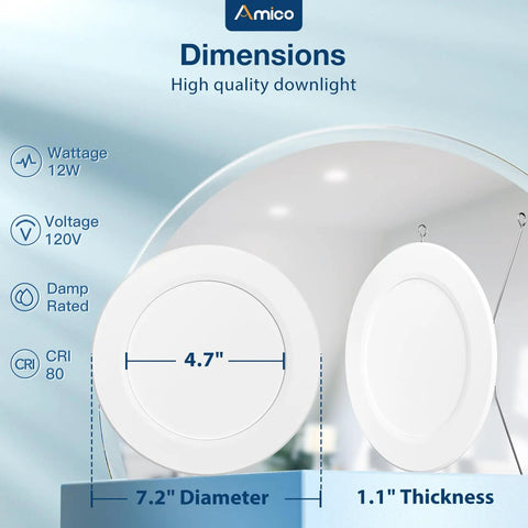 Diagram of 5 Or 6 Inch LED Recessed Lighting Kit, 12 Pack, 1050LM, Dimmable, IC Rated Retrofit, ETL Listed, showing dimensions