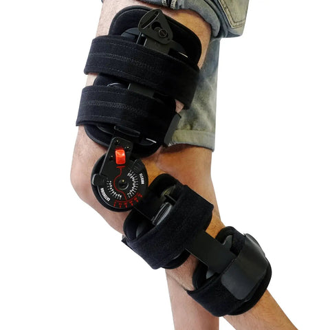 Hinged Knee Brace For ACL MCL PCL And Arthritis Post Op Support With Comfort First Design Soft Breathable Lining Cushioned Padding Adjustable Straps For A Secure All Day Fit Built Tough Aluminum Hinges For Real Stability, side view