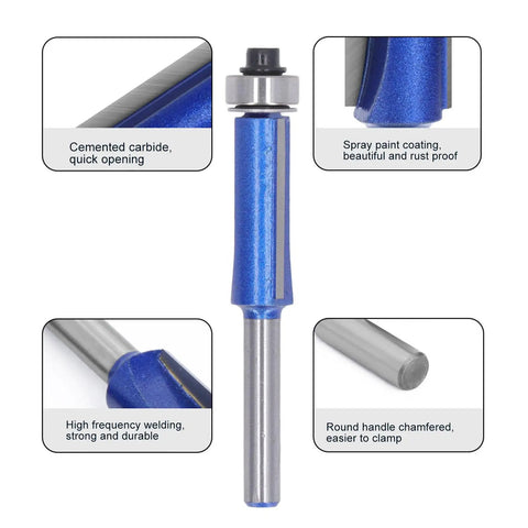 Heavy Duty Top Bearing Flush Trim Router Bits For Woodworking Projects With Sharp Carbide Cutting Edge Nanometer Blue Coating 1/4 Inch Shank