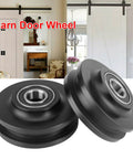 Sliding Barn Door Wheel U Groove Guide Pulley Roller Bearing Hardware For Closet Cabinet Window Pack Of 2 shown with doors
