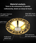 Material details of 8 Pack Brass Recessed Ceiling Downlights 4 Inch 5 Inch Eyeball Spotlights showing copper panel, anti-glare hood.