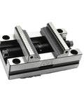 Rock Solid Self Centering Workbench Vice With Parallel Jaws Dead Nuts Accurate Pipe Clamp For Cnc Milling Setup And Five Axis Rotary Table Heavy Duty fixture shown from the top view, showing compact design and jaws.