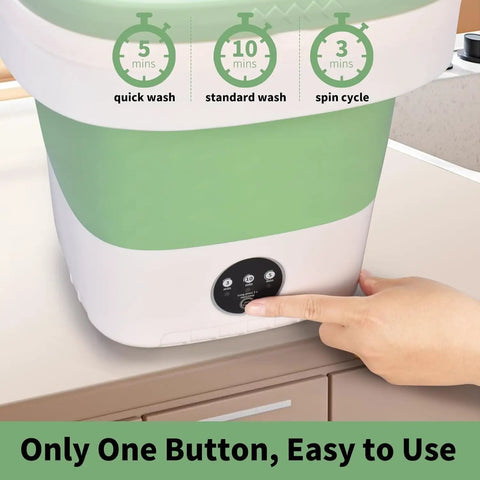 Hella Compact Slick Portable Washing Machine 20L Foldable Washer with easy one-button control for quick wash, standard wash, and spin cycle.