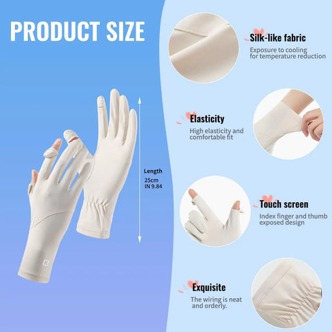 Full Finger UV Protection Driving Gloves For Women, Breathable Touchscreen UPF 50 Sun Blocking Gloves In Soft Beige, One Size