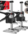 Super Handy Arm Lifter Hand Jack Tool 2 Pack For Cabinets Wall Tile And Furniture Installations 6 Inch Lift Height Supports Up To 280 Lbs Height Adjuster Portable Handheld Lifter Blue White. Two arm lifters displayed with packaging.