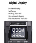 Digital display of Beefy 300W Soldering Station for stained glass showing real-time temp, set temp, and sleep mode indicators.