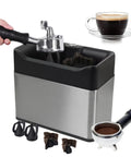 Electric Espresso Knock Box With Automatic Portafilter Cleaner, No Sweat Coffee Puck Removal For Home Bars with portafilter and brushes.