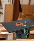 Precision Router Lift Table Engineered For Daily Shop Grind With Rugged Aluminum Alloy Frame, 250x150mm, shown with wood surface detail.
