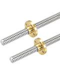 Two Pack 100mm Fully Threaded Lead Screws With Brass Nut Kit for 3D Printers and CNC Machines, 8mm Diameter, 8mm Lead, 2mm Pitch, Stainless Steel