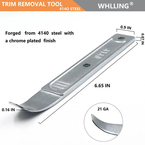 Two Piece 4140 Pry Bar Set For Auto Panel Removal And Trim Demolition showing dimensions and chrome finish