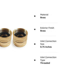 Three Quarter Inch Female To Female Garden Hose Adapter Kit With Solid Brass Construction Swivel Connectors, 2 Pack