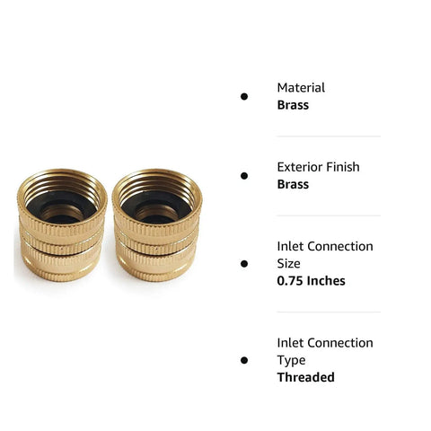 Three Quarter Inch Female To Female Garden Hose Adapter Kit With Solid Brass Construction Swivel Connectors, 2 Pack