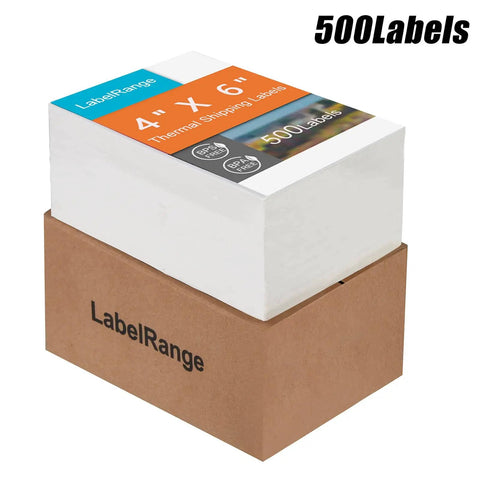 4x6 Direct Thermal Shipping Labels For Fast Crystal Clear Printing 500 Labels Per Stack Fan Fold 1 Stack Per Box Commercial Grade Labels For Barcodes And Addressing, box and label stack visible