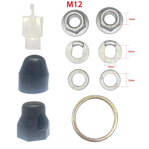 Heavy Duty 12mm Shaft Nut Cover And Washer Set For Hub Motors Durable Steel And Rubber Replacement Cap Spacer And Safety Washer