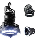Portable LED Camping Lantern With Built In Ceiling Fan For Emergency Use shown with bright light and compact fan design