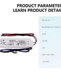 Heavy Duty 36W 12V 3A Switching Power Supply with sealed metal enclosure and wiring for LED lighting setups.
