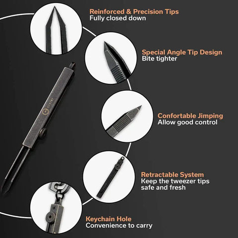 Ultra Precision Splinter Tweezers With Retractable Keychain For EDC Carry Leather Sheath Included Tac N Tweeze Design details