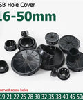 Sweet 100 Piece Black Snap-On Hole Covers 16-50mm Desk Wire Cable Grommet Kit For Tidy Vibe And Neat Hidden Cables Perfect Fit For Cabinet Panels With Integrated Elastic Clamping Feet. black plastic hole covers 16-50mm with reserved screw holes