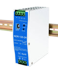 Beefy 24V DC Power Supply Dual Output 120W For DIN Rail Mount, 100-240VAC Input, 24VDC 5A Output, Blue Enclosure on rail