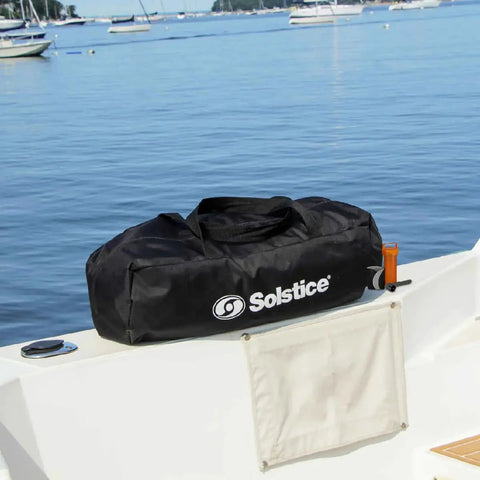 Inflatable Boat Fender For Docking And Raft Ups 42 Inch By 24 Inch carry bag on boat deck