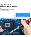 Handy Electric Soldering Iron Kit With Testing Tool Storage Bag Perfect For Appliance Repair And Circuit Boards Portable US Plug displayed with adjustable temperature settings on circuit board.