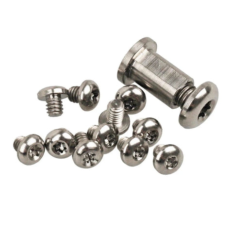 Rock Solid Titanium Torx Replacement Screw Kit includes various T6 screws and one pivot nut for Benchmade Bugout 535 EDC Knife.
